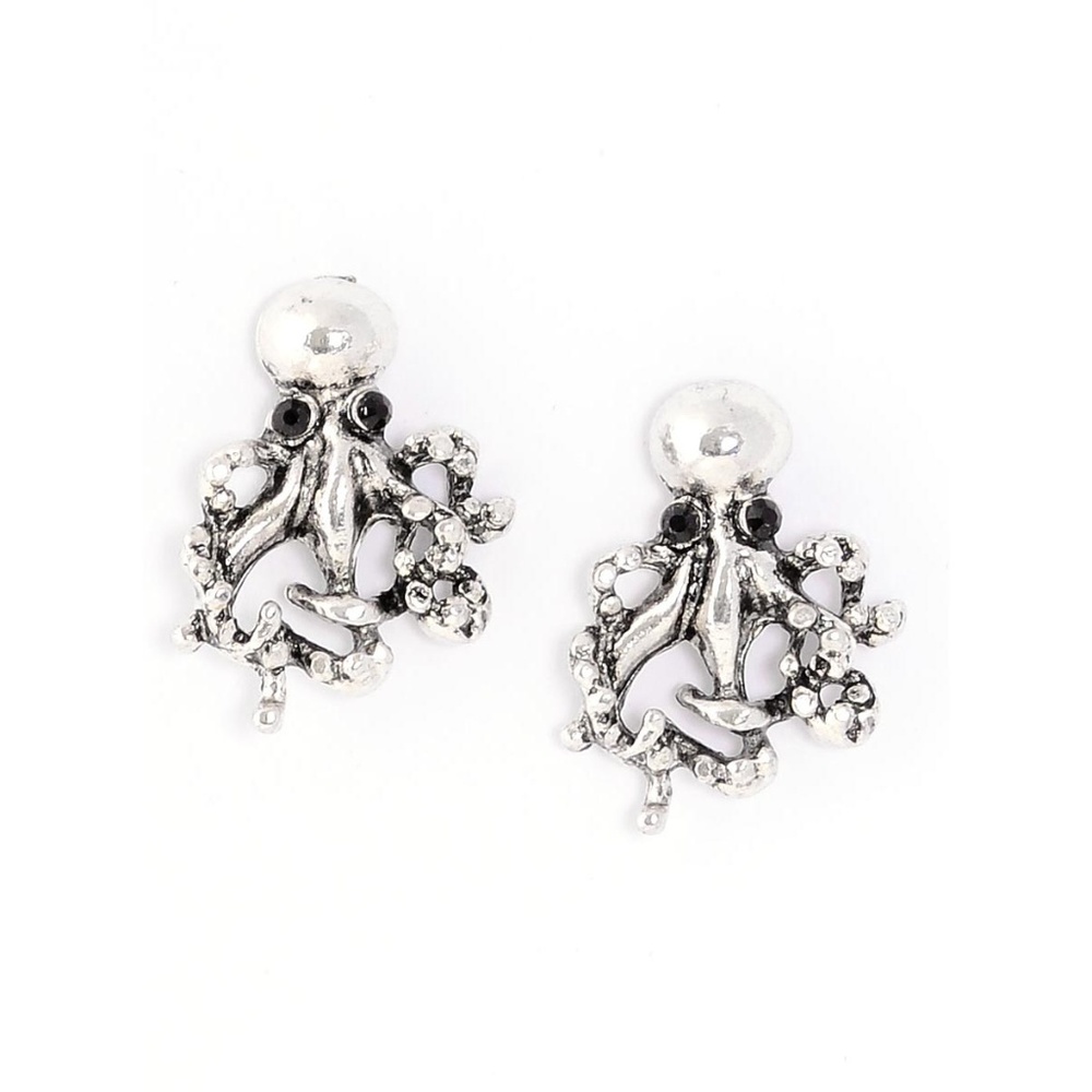 NEW Antiqued Octopus Stud Earrings Kraken Silver Nautical Steampunk Unique